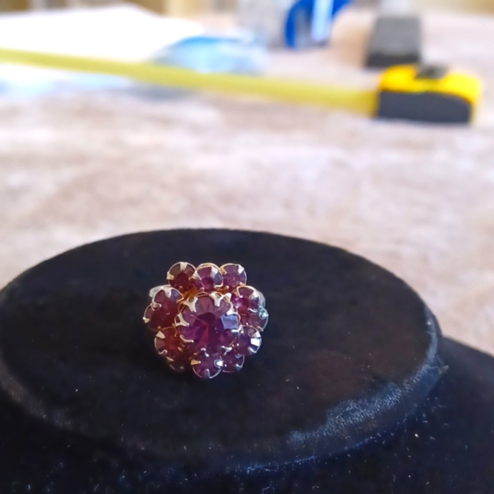 Cocktail ring, amber glass, adjustable,  goldtone.